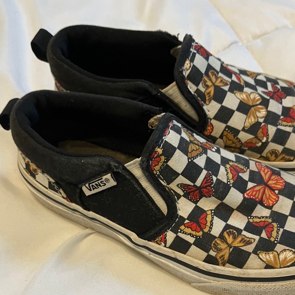 Vans Kids Slip-On Sneakers - Black, White, and Multicolor Butterfly - Picture 3 of 9